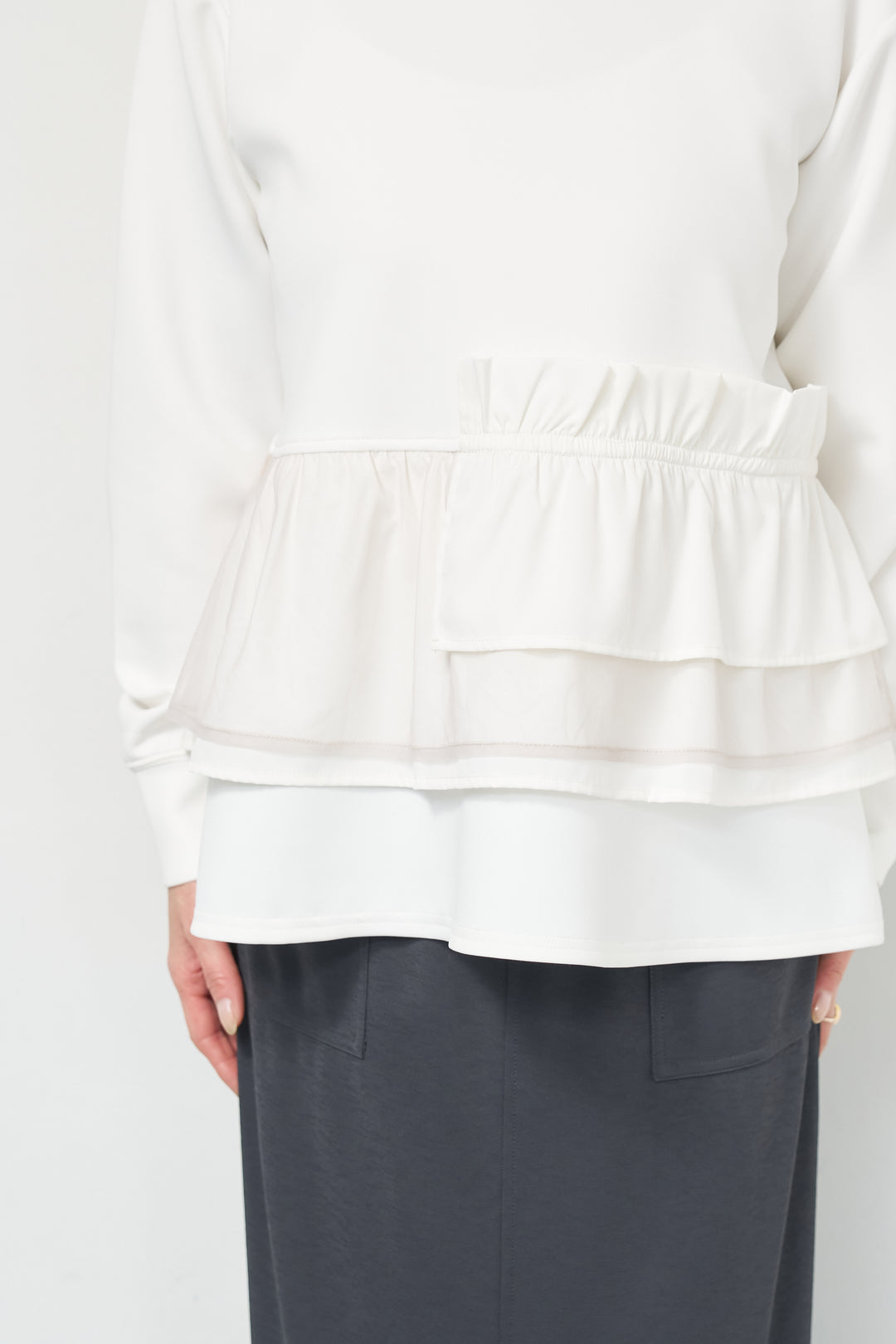 [SET]ストレッチポンチペプラムトップス+スラブカノコニットスカート(2set)