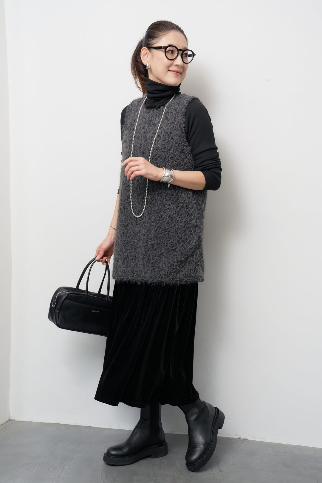 [SET]シャギータッチ×ベロアワンピース+ふんわり裏起毛タートルネック(2set)