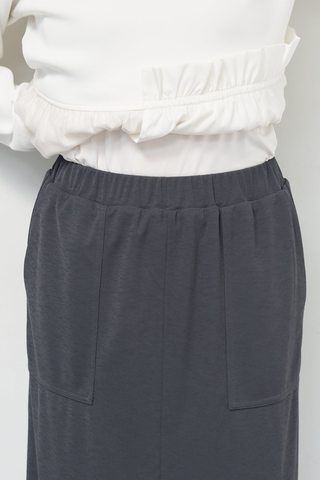 [SET]ストレッチポンチペプラムトップス+スラブカノコニットスカート(2set)