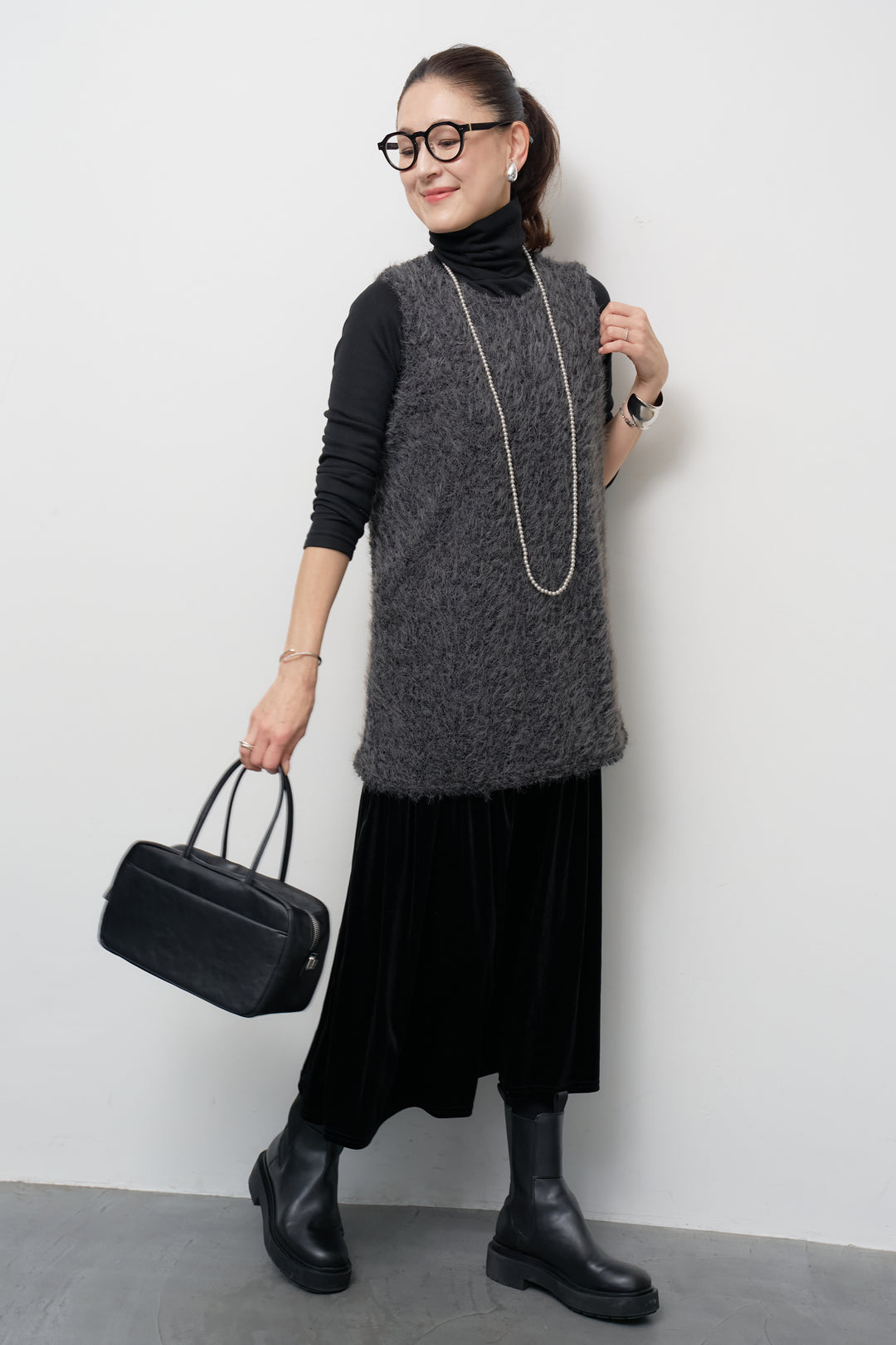 [SET]シャギータッチ×ベロアワンピース+ふんわり裏起毛タートルネック(2set)