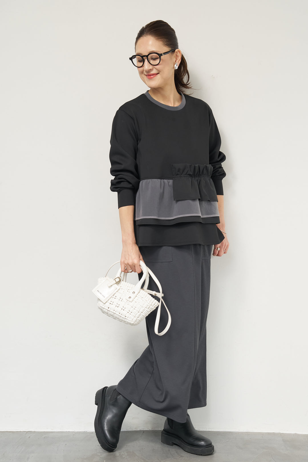 ストレッチポンチペプラムトップス