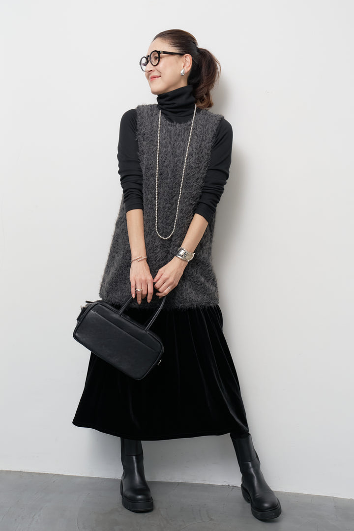 [SET]シャギータッチ×ベロアワンピース+ふんわり裏起毛タートルネック(2set)