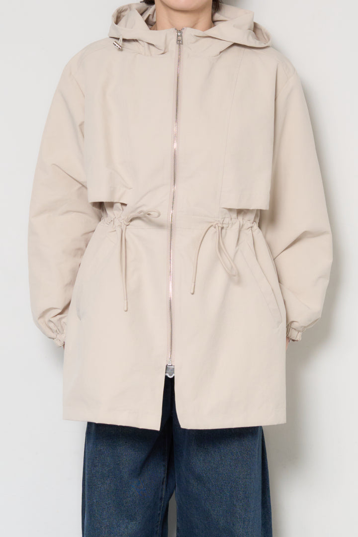 [SET]ウエストギャザーフーディーブルゾン+裾レース切替ノースリーブトップス(2set)