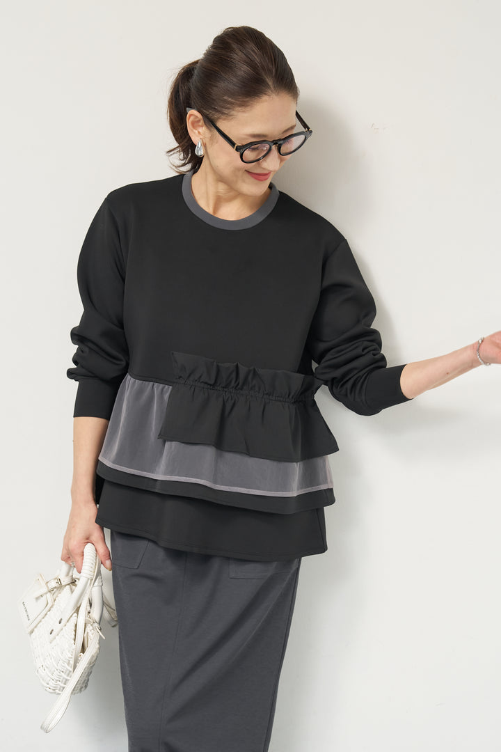 [SET]ストレッチポンチペプラムトップス+スラブカノコニットスカート(2set)