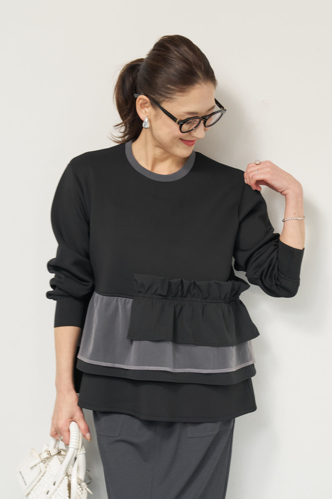 [SET]ストレッチポンチペプラムトップス+スラブカノコニットスカート(2set)