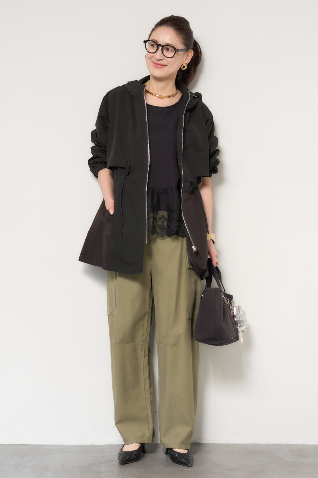 裾レース切替ノースリーブトップス