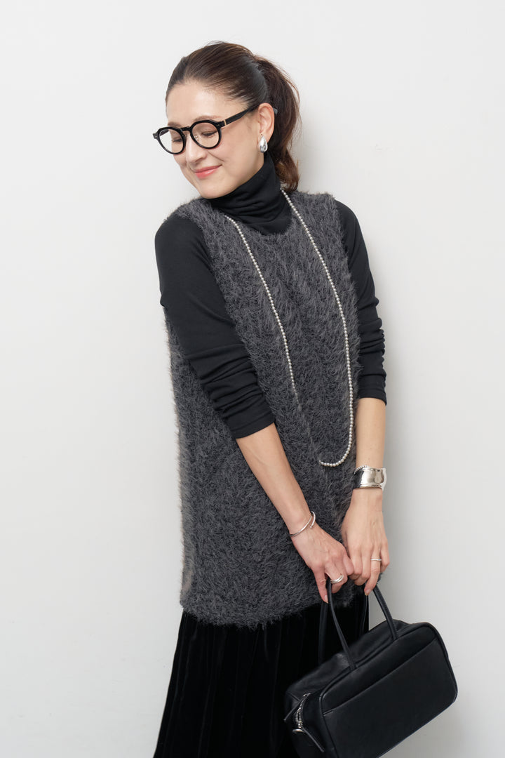 [SET]シャギータッチ×ベロアワンピース+ふんわり裏起毛タートルネック(2set)