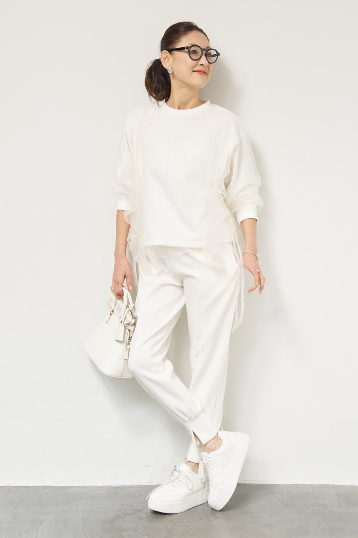 [SET]チュールレイヤード裏毛プルオーバー+ライトダンボールジョガーパンツ(2set)