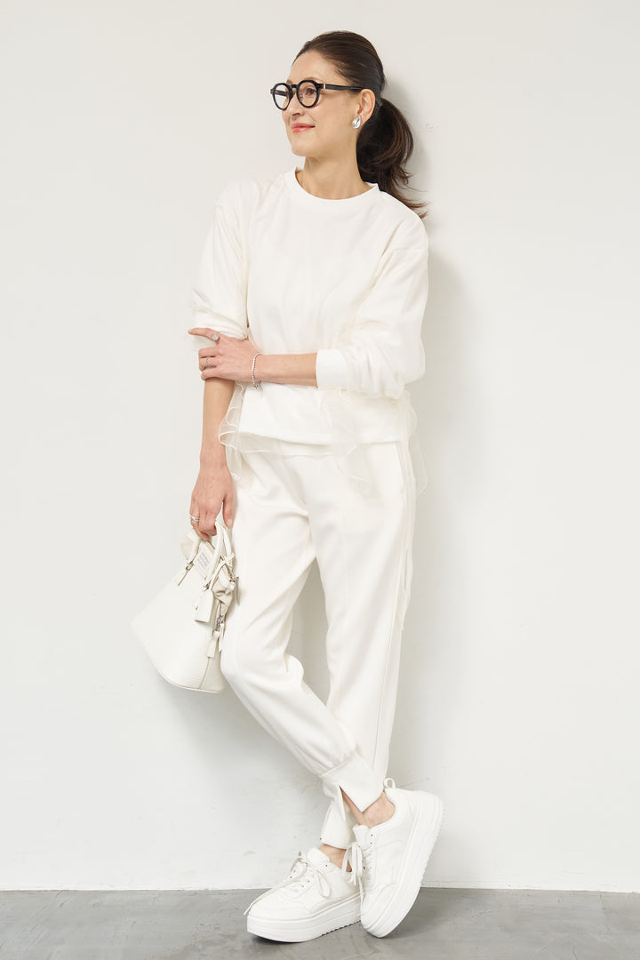 [SET]チュールレイヤード裏毛プルオーバー+ライトダンボールジョガーパンツ(2set)