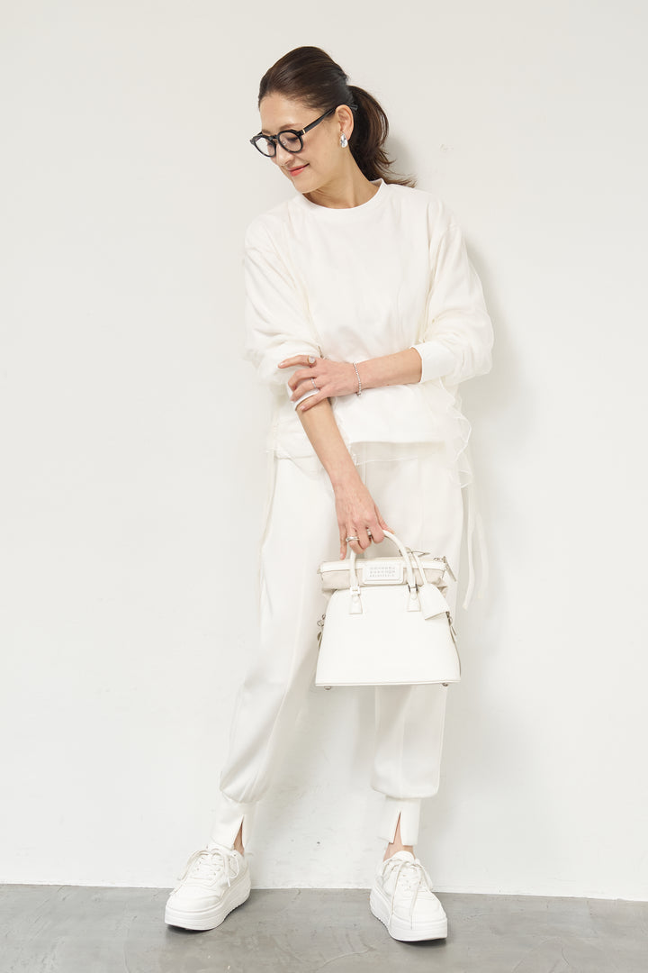 [SET]チュールレイヤード裏毛プルオーバー+ライトダンボールジョガーパンツ(2set)