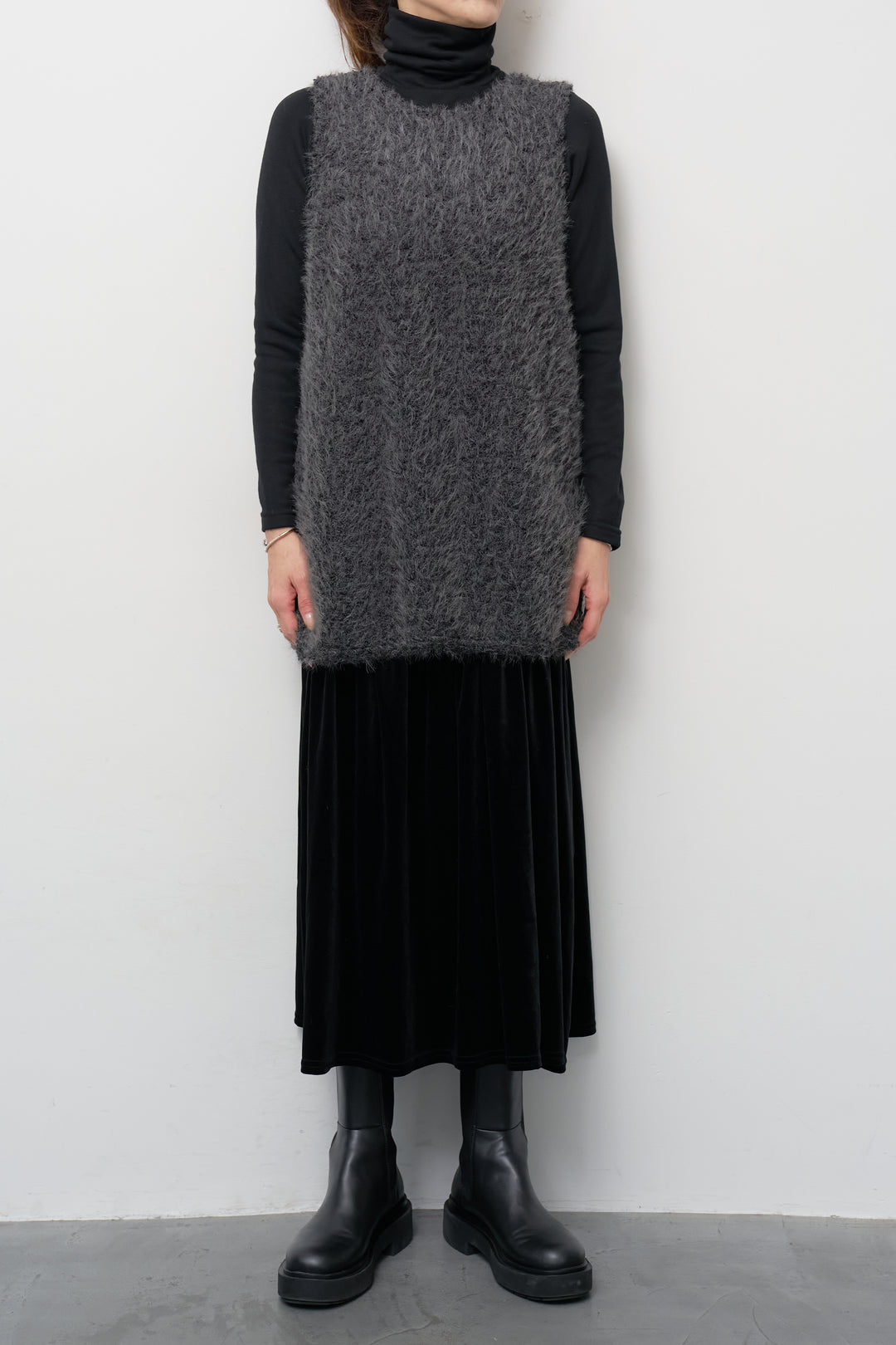 [SET]シャギータッチ×ベロアワンピース+ふんわり裏起毛タートルネック(2set)