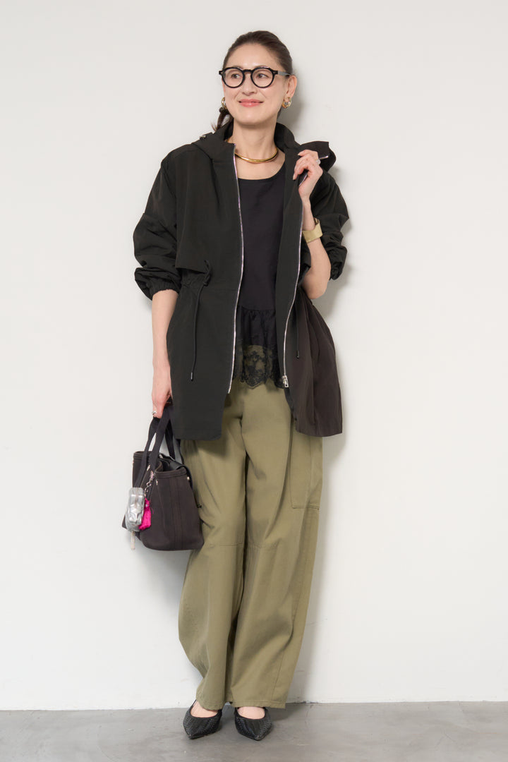 ウエストギャザーフーディーブルゾン