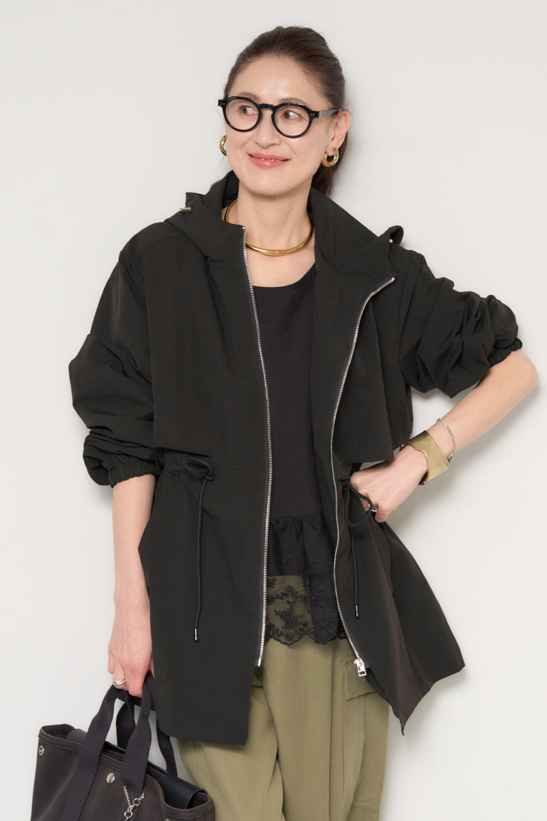 ウエストギャザーフーディーブルゾン