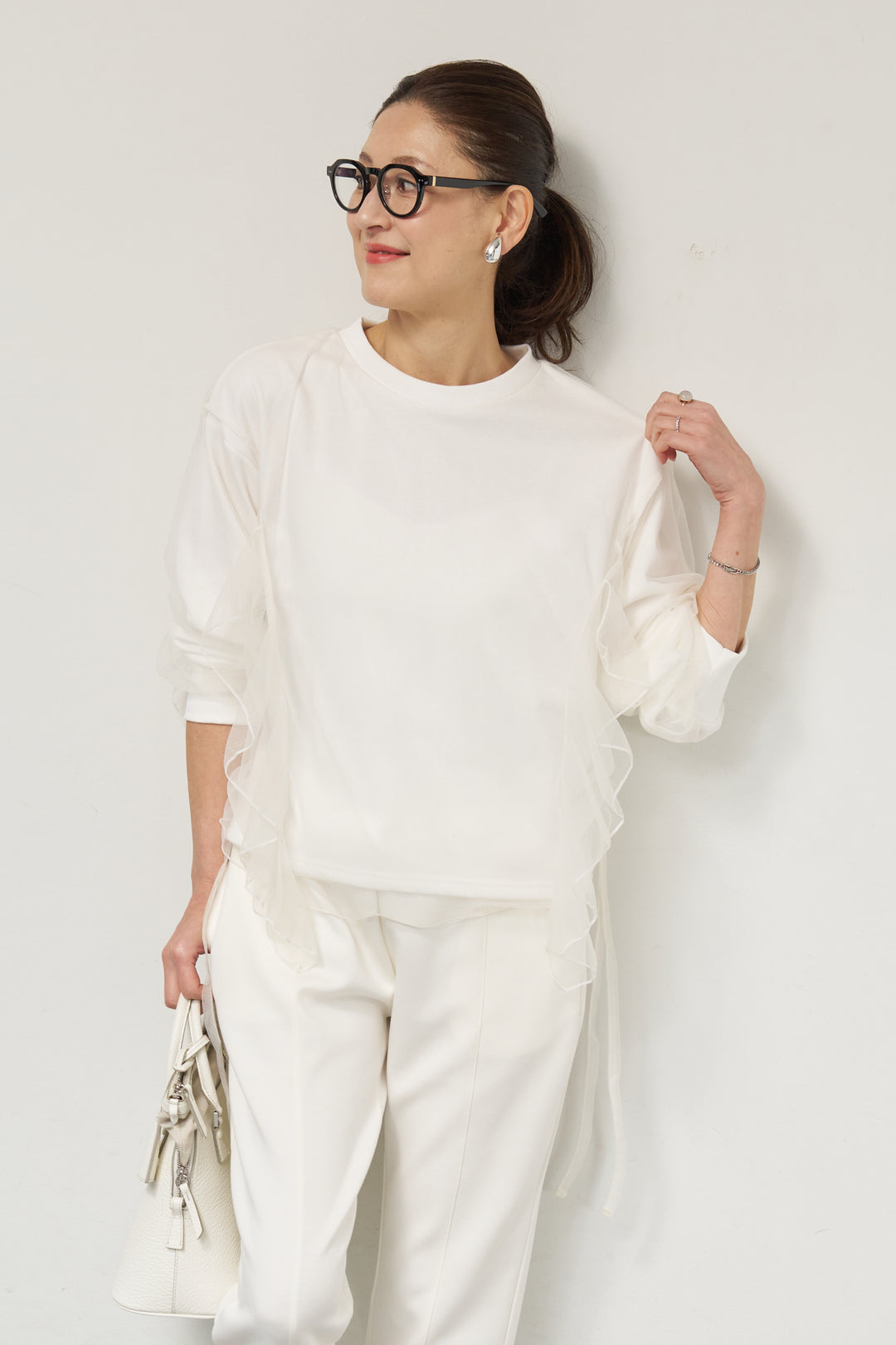 [SET]チュールレイヤード裏毛プルオーバー+ライトダンボールジョガーパンツ(2set)