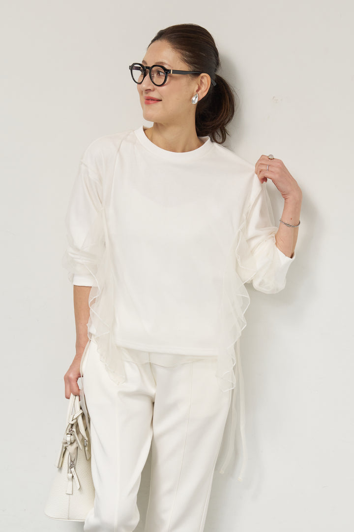 [SET]チュールレイヤード裏毛プルオーバー+ライトダンボールジョガーパンツ(2set)