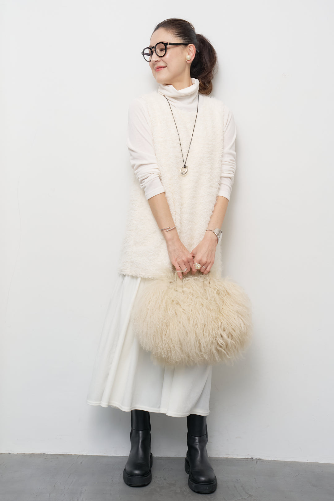 [SET]シャギータッチ×ベロアワンピース+ふんわり裏起毛タートルネック(2set)
