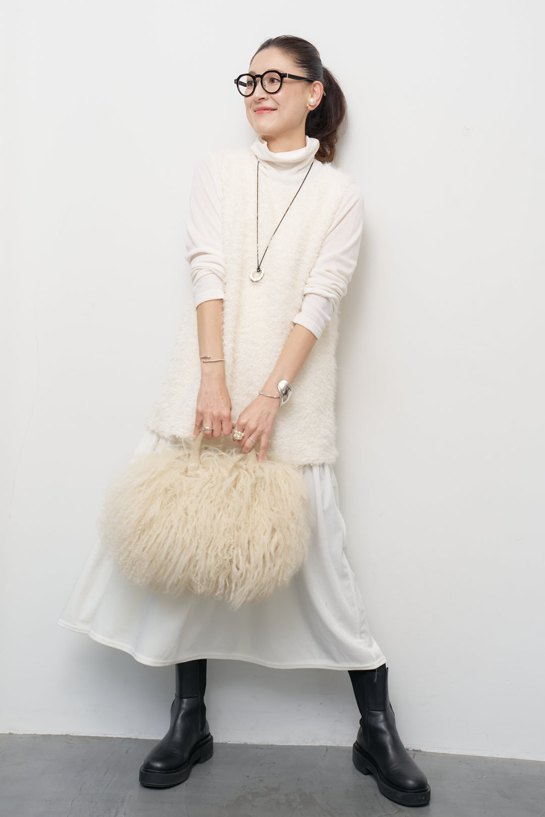 [SET]シャギータッチ×ベロアワンピース+ふんわり裏起毛タートルネック(2set)