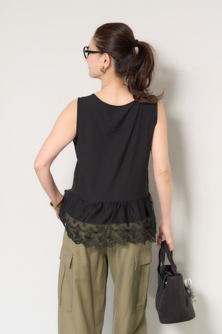裾レース切替ノースリーブトップス
