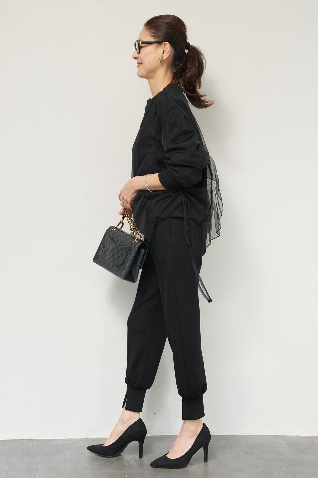 [SET]チュールレイヤード裏毛プルオーバー+ライトダンボールジョガーパンツ(2set)