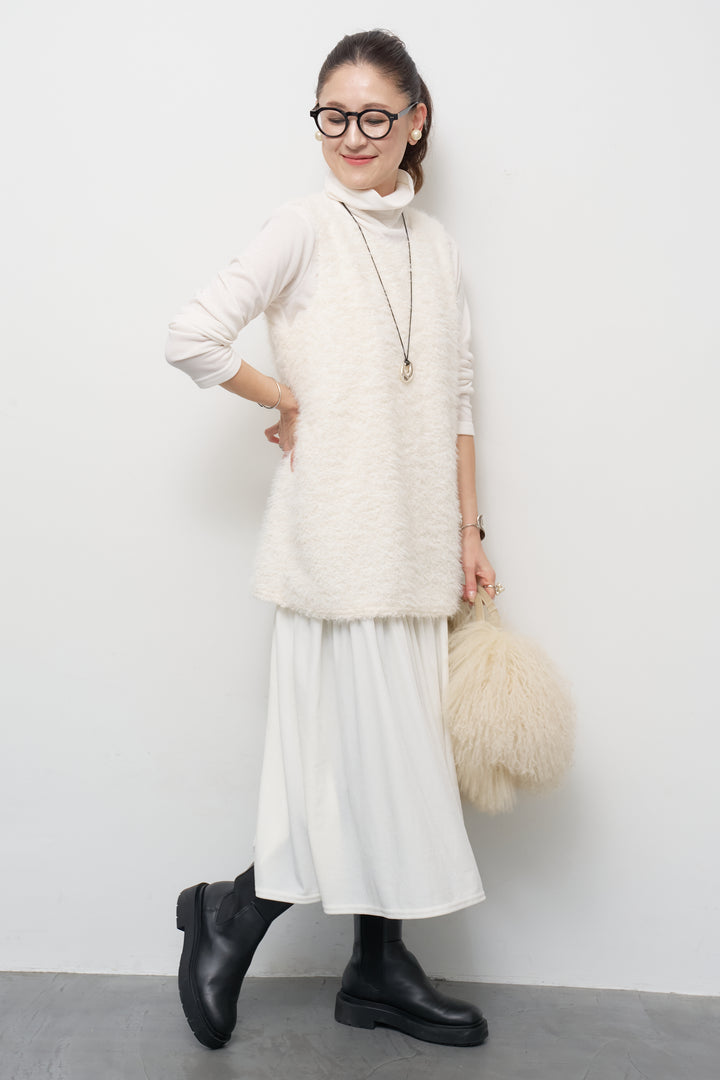 [SET]シャギータッチ×ベロアワンピース+ふんわり裏起毛タートルネック(2set)