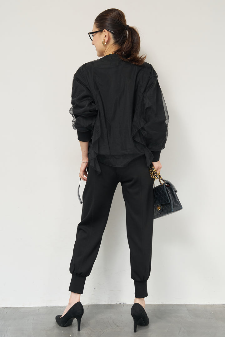 [SET]チュールレイヤード裏毛プルオーバー+ライトダンボールジョガーパンツ(2set)