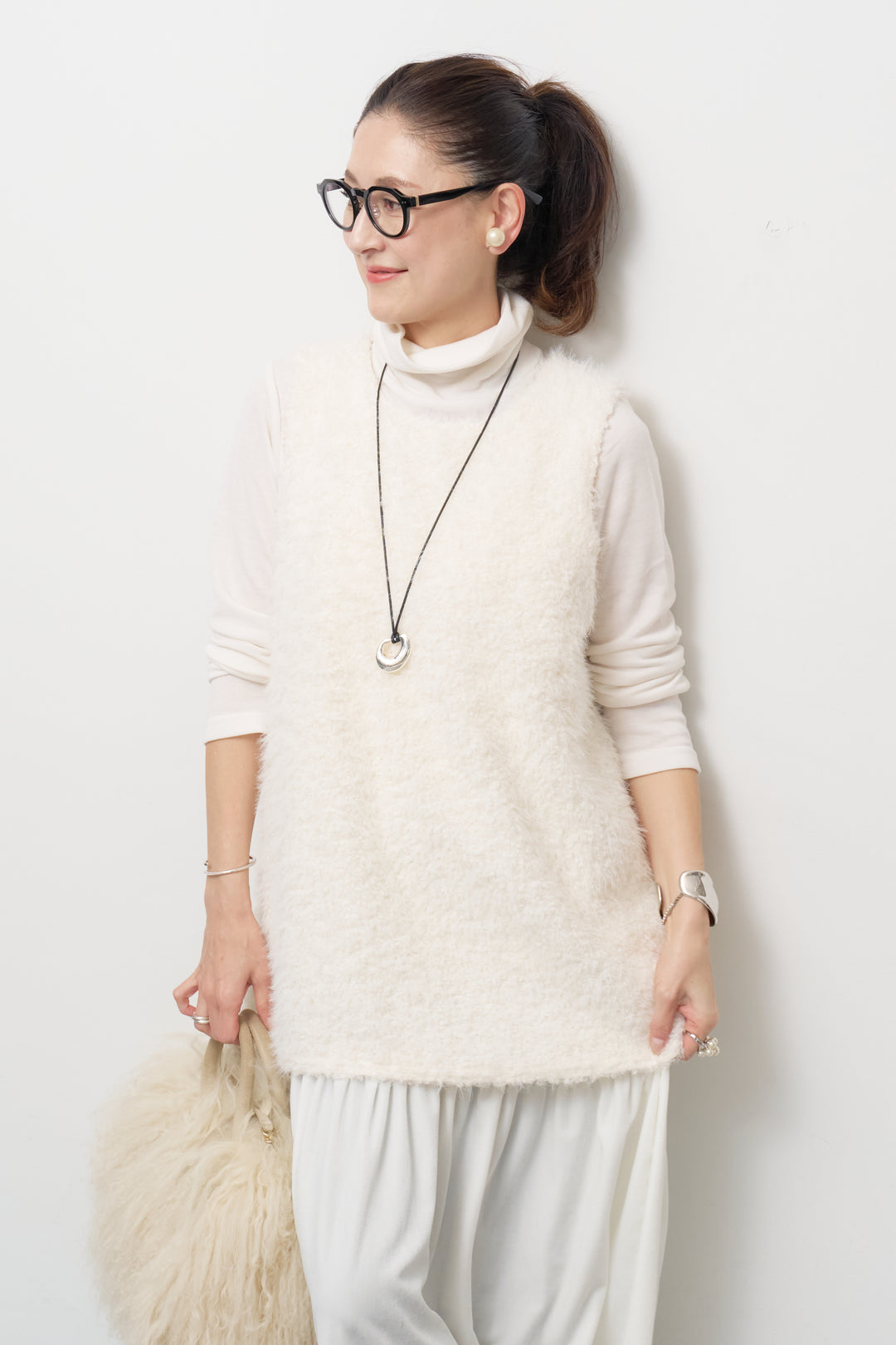 [SET]シャギータッチ×ベロアワンピース+ふんわり裏起毛タートルネック(2set)