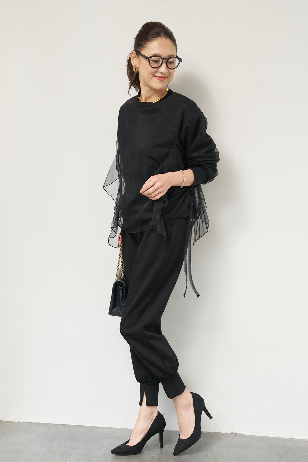 [SET]チュールレイヤード裏毛プルオーバー+ライトダンボールジョガーパンツ(2set)