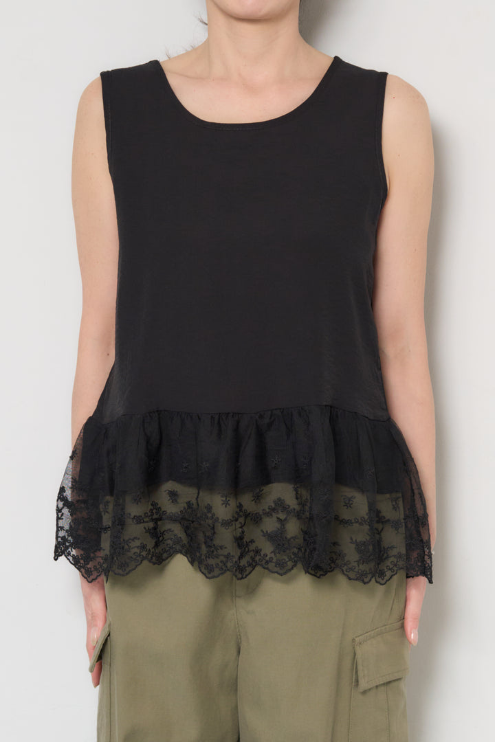 裾レース切替ノースリーブトップス