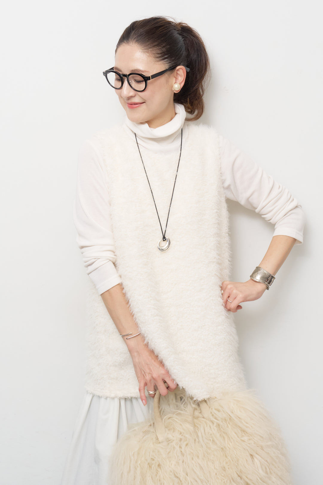 [SET]シャギータッチ×ベロアワンピース+ふんわり裏起毛タートルネック(2set)