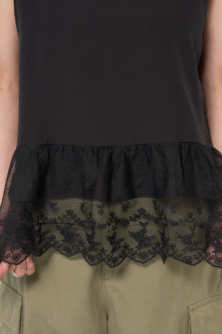 裾レース切替ノースリーブトップス