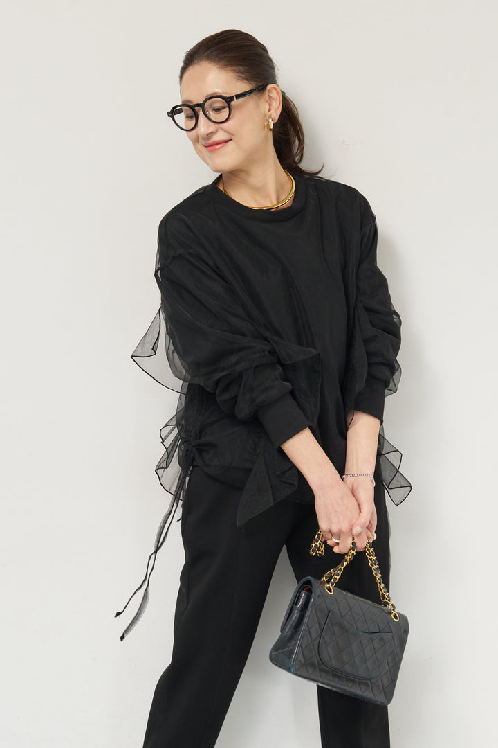 [SET]チュールレイヤード裏毛プルオーバー+ライトダンボールジョガーパンツ(2set)