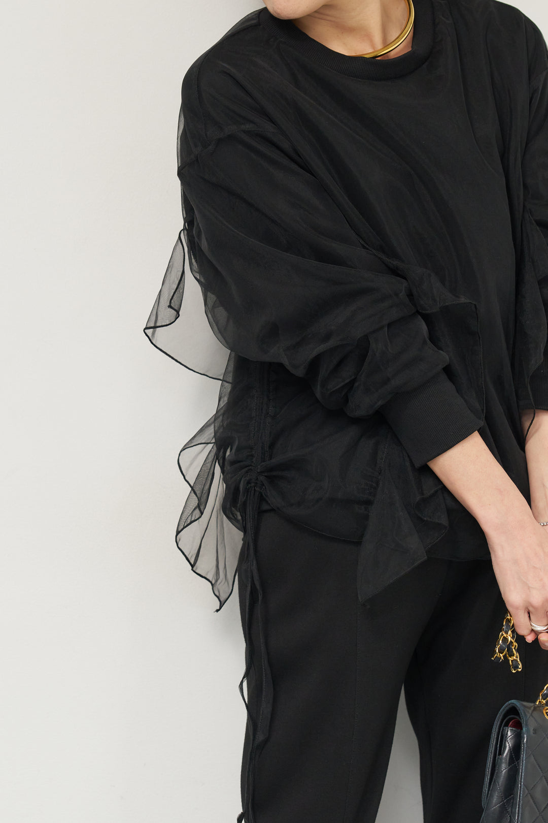 [SET]チュールレイヤード裏毛プルオーバー+ライトダンボールジョガーパンツ(2set)