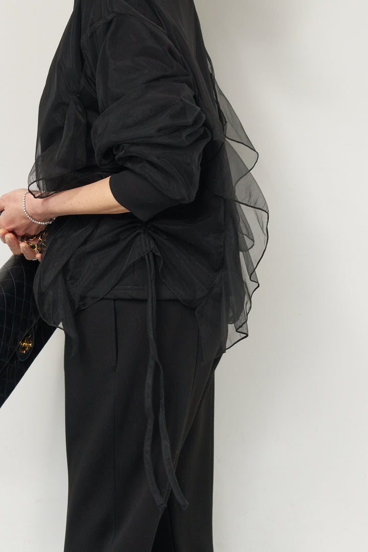 チュールレイヤード裏毛プルオーバー