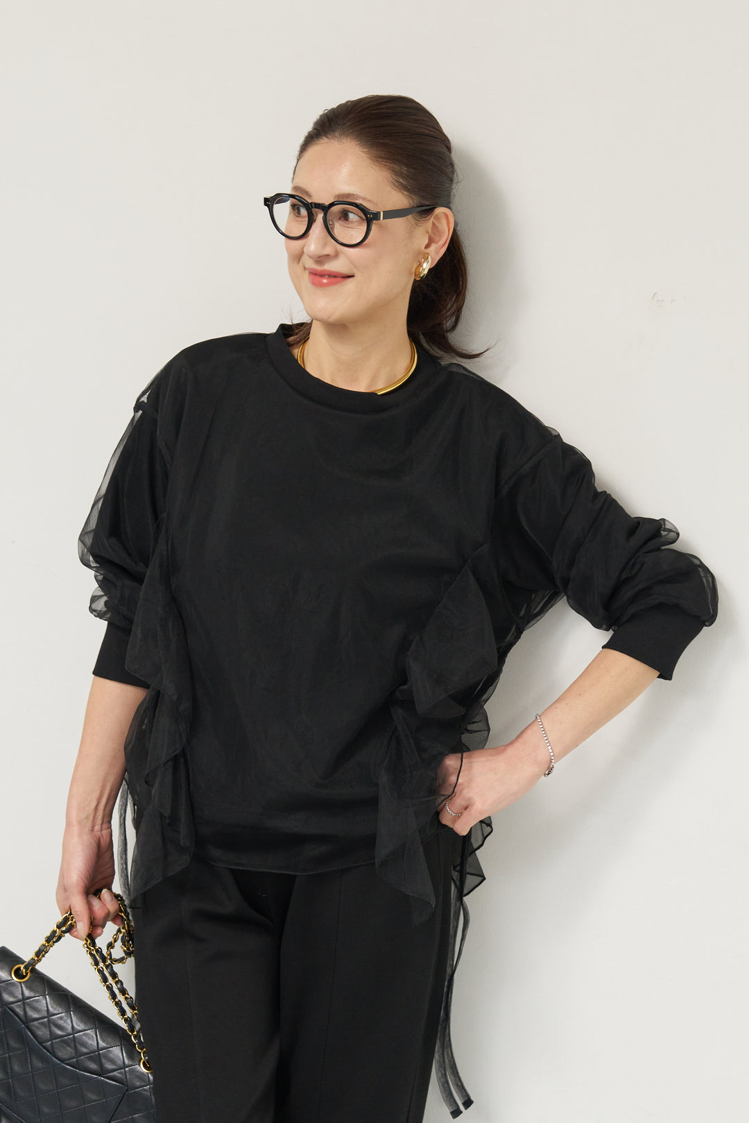 [SET]チュールレイヤード裏毛プルオーバー+ライトダンボールジョガーパンツ(2set)