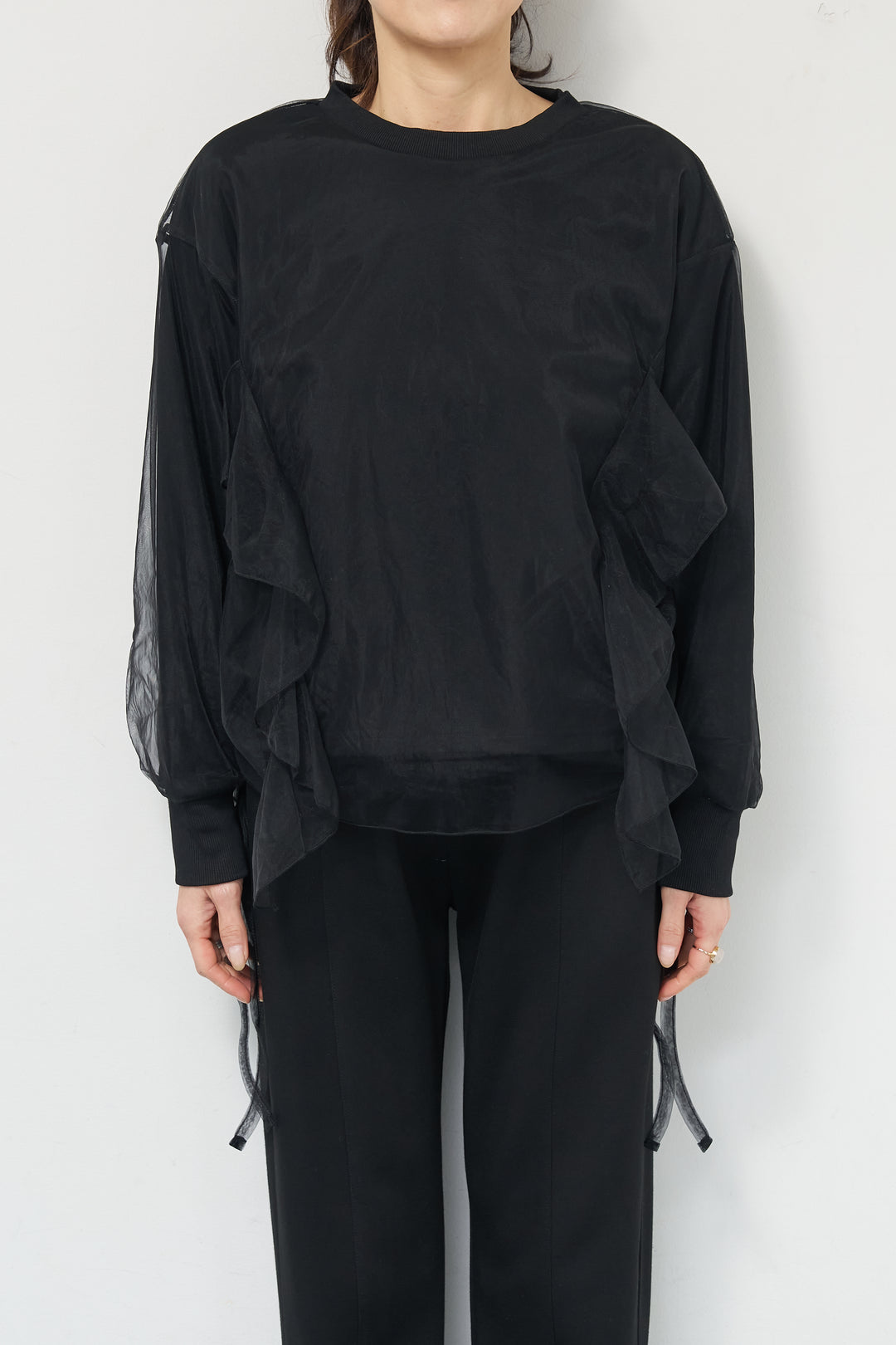 [SET]チュールレイヤード裏毛プルオーバー+ライトダンボールジョガーパンツ(2set)