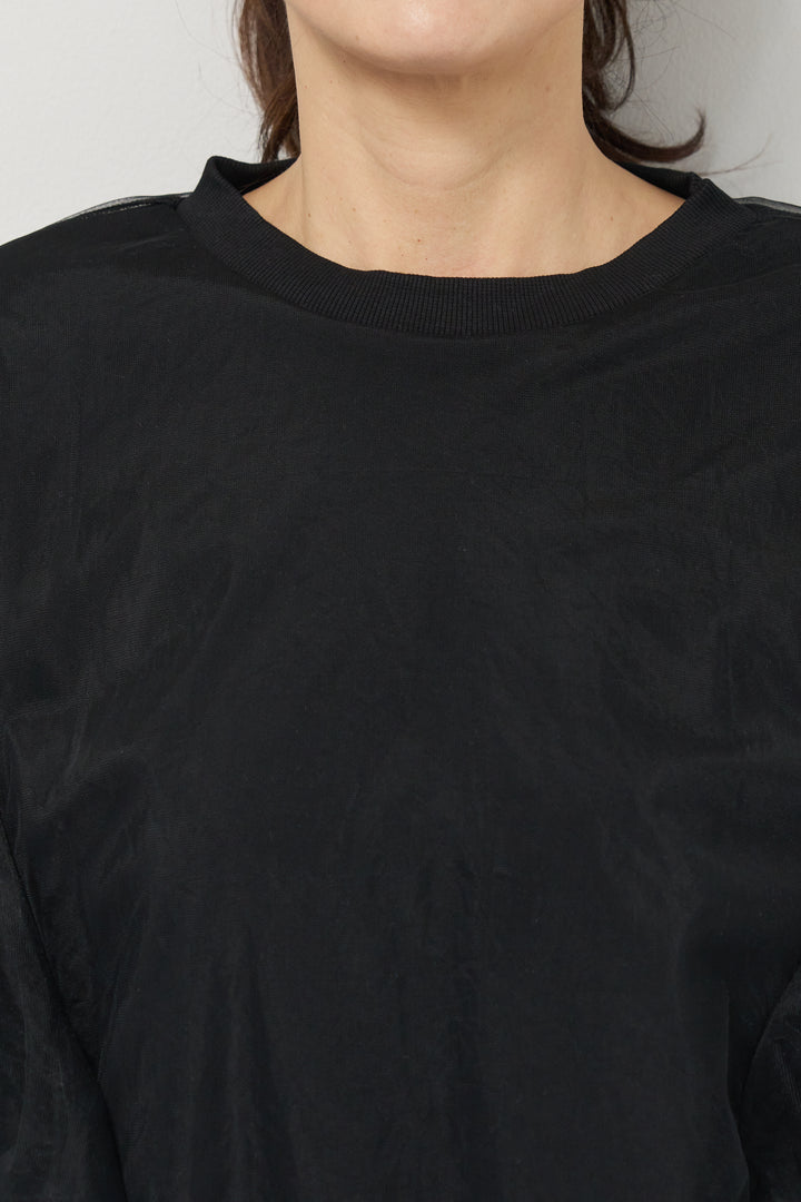 [SET]チュールレイヤード裏毛プルオーバー+ライトダンボールジョガーパンツ(2set)