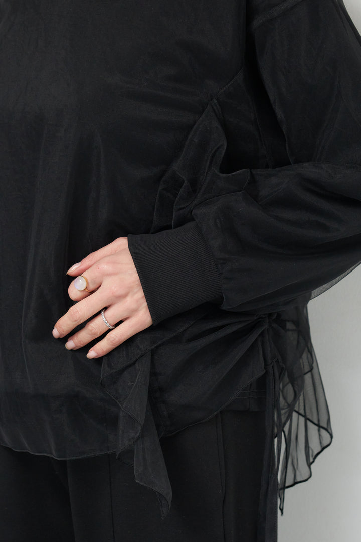 [SET]チュールレイヤード裏毛プルオーバー+ライトダンボールジョガーパンツ(2set)