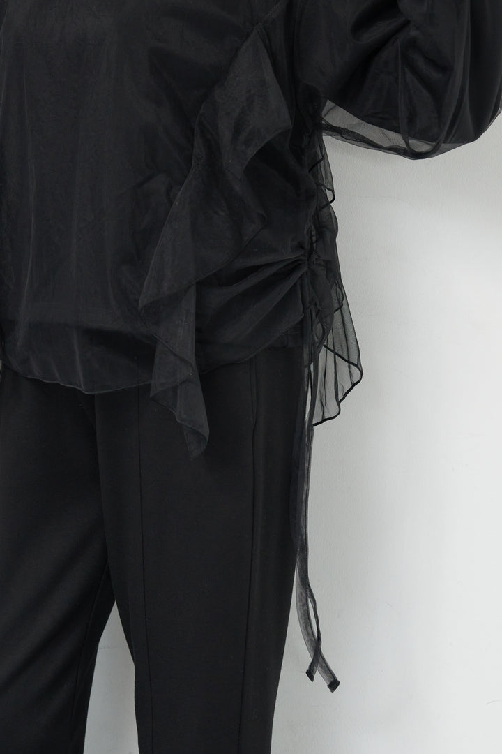 [SET]チュールレイヤード裏毛プルオーバー+ライトダンボールジョガーパンツ(2set)