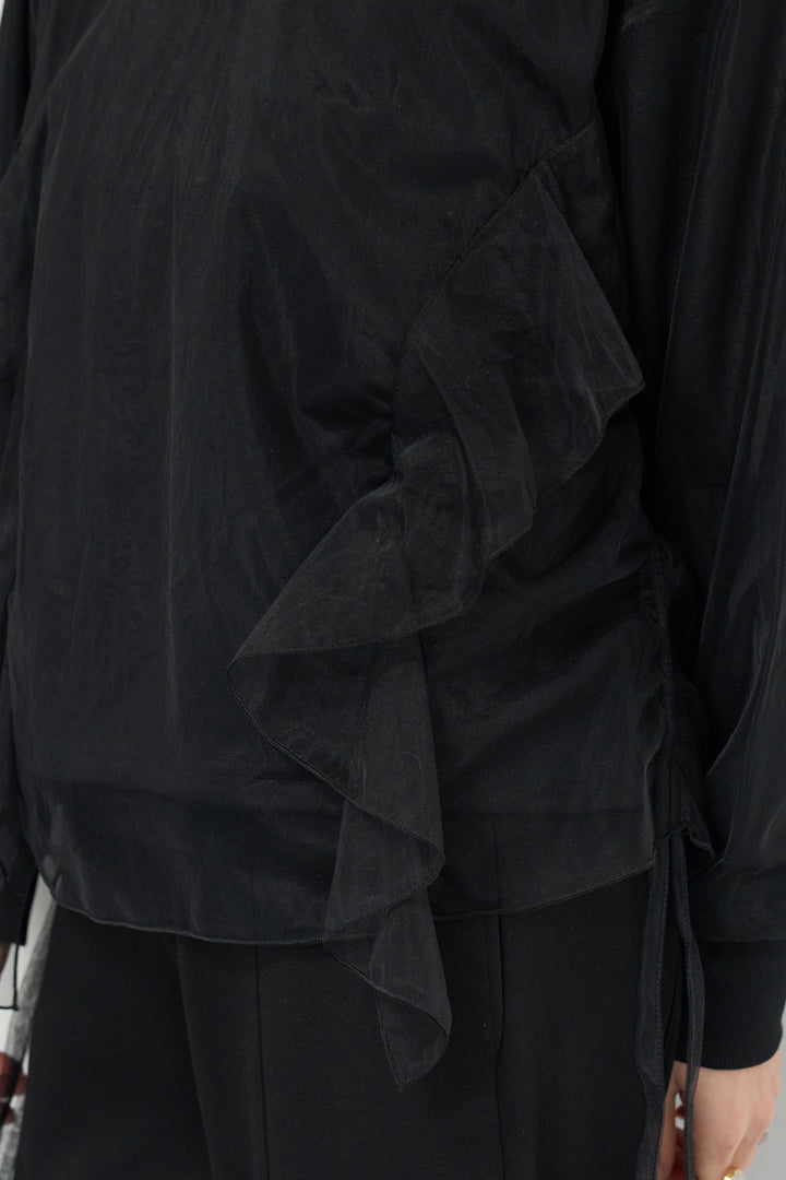 [SET]チュールレイヤード裏毛プルオーバー+ライトダンボールジョガーパンツ(2set)