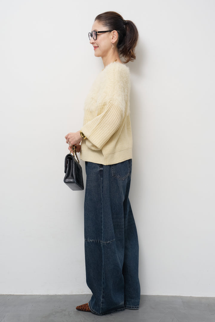 ボリュームスリーブ切替シャギーニット