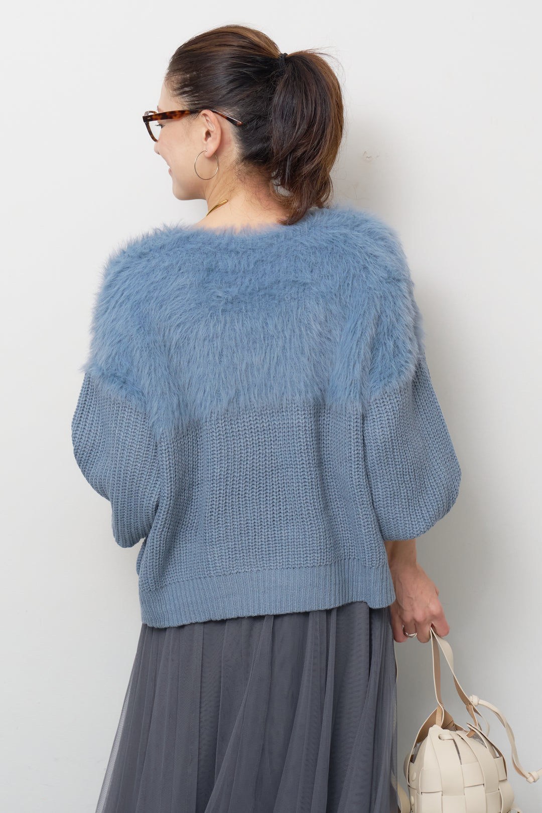 ボリュームスリーブ切替シャギーニット