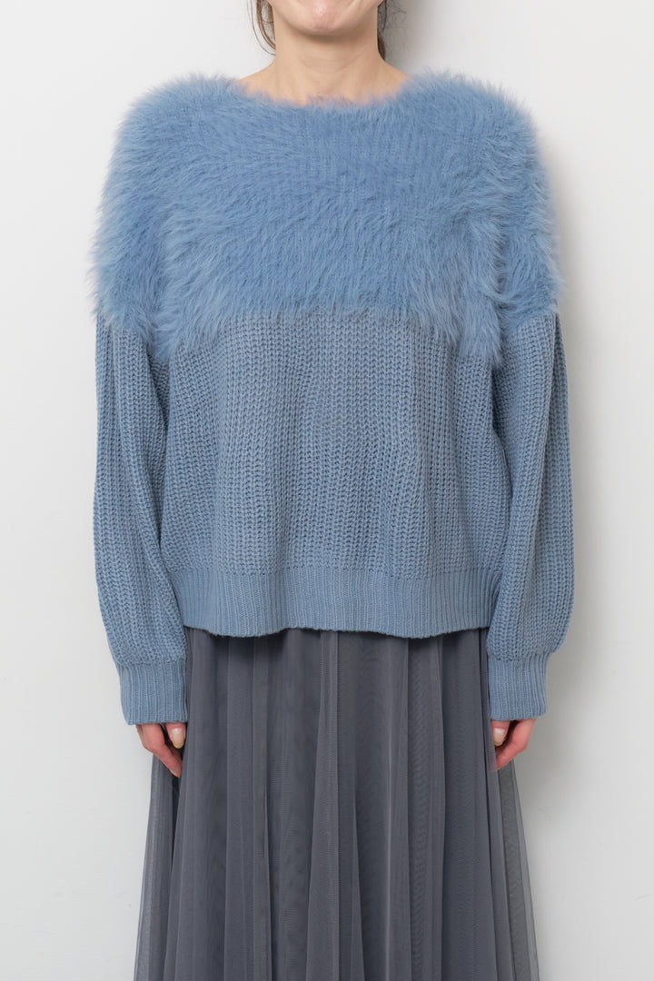 ボリュームスリーブ切替シャギーニット