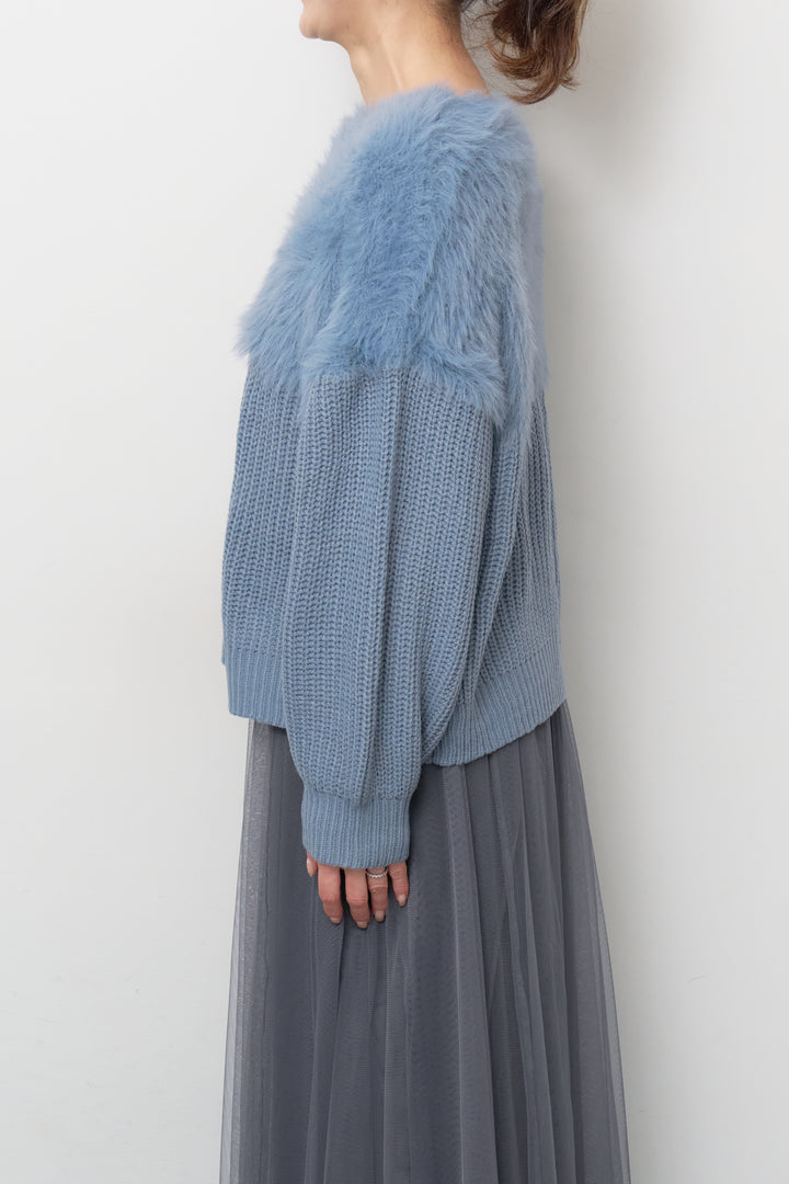 [SET]ボリュームスリーブ切替シャギーニット+チュールギャザースカート(2set)