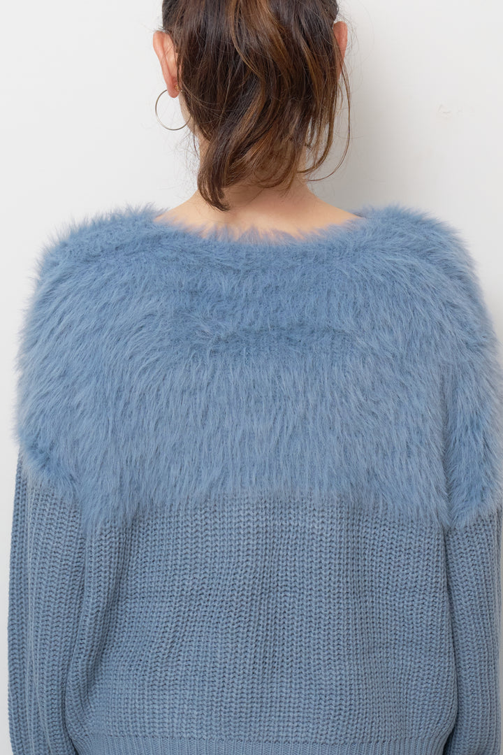 ボリュームスリーブ切替シャギーニット