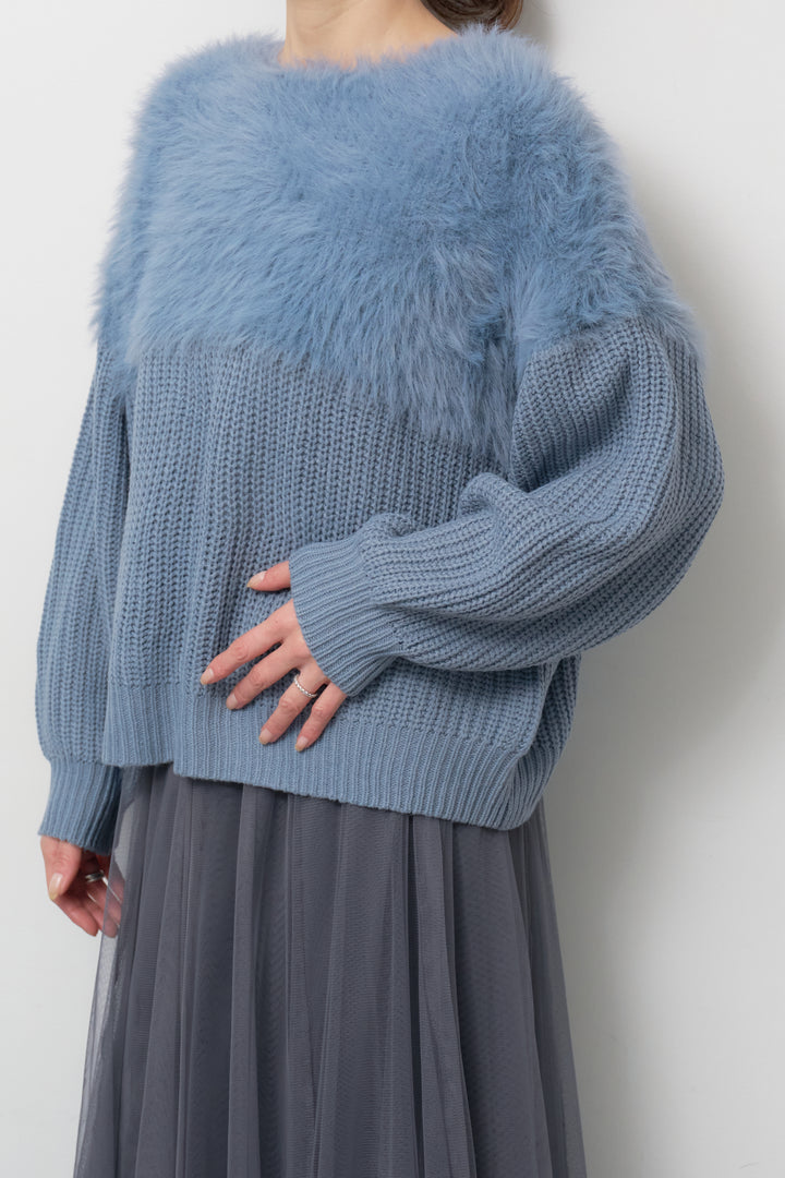 [SET]ボリュームスリーブ切替シャギーニット+チュールギャザースカート(2set)