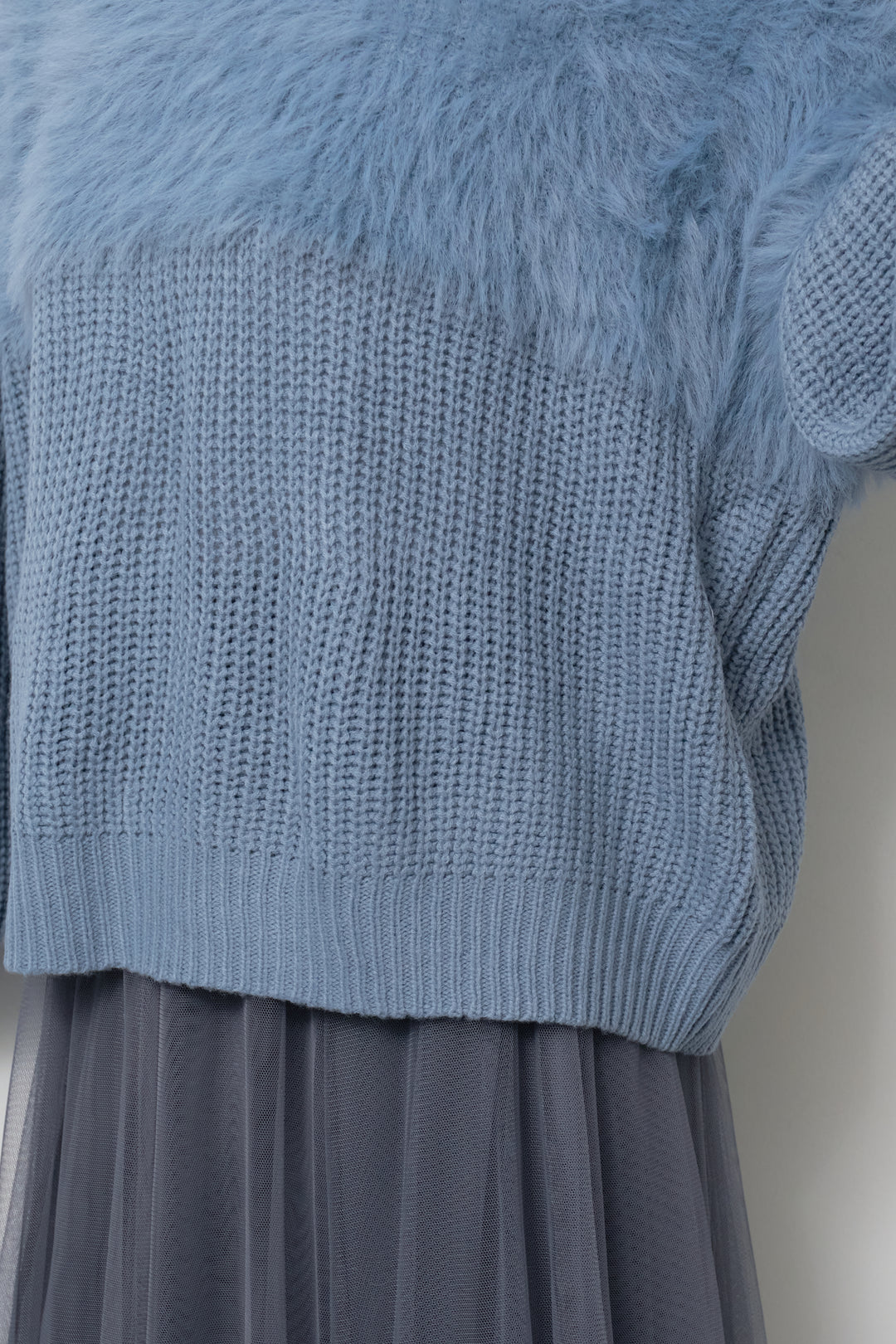 [SET]ボリュームスリーブ切替シャギーニット+チュールギャザースカート(2set)