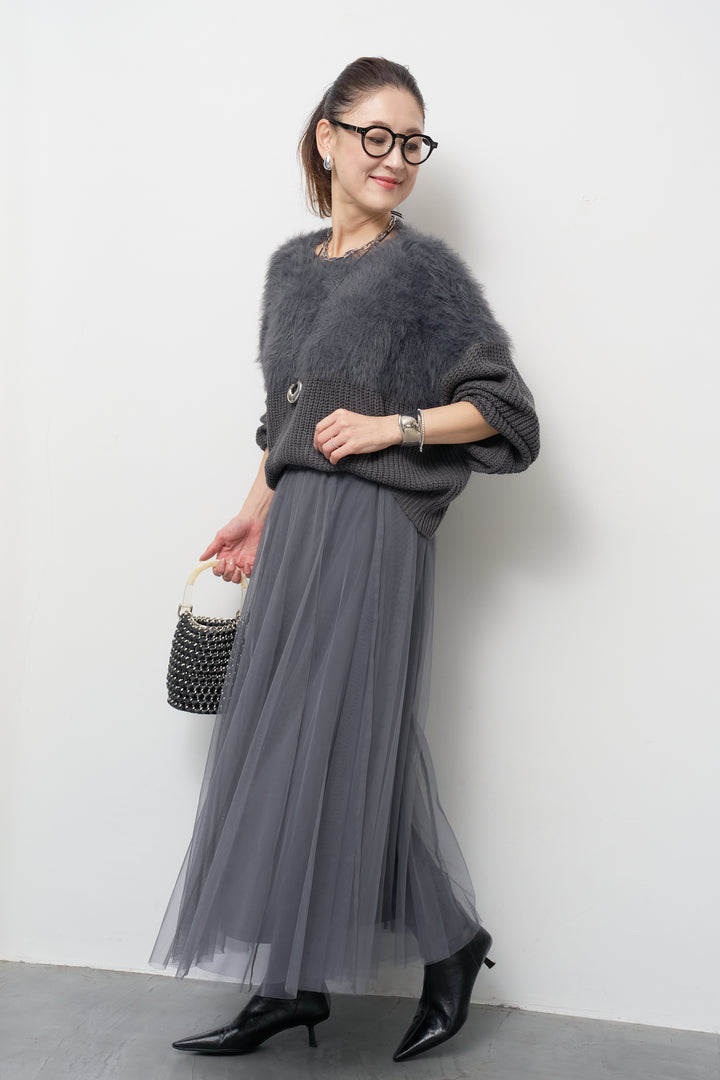 ボリュームスリーブ切替シャギーニット