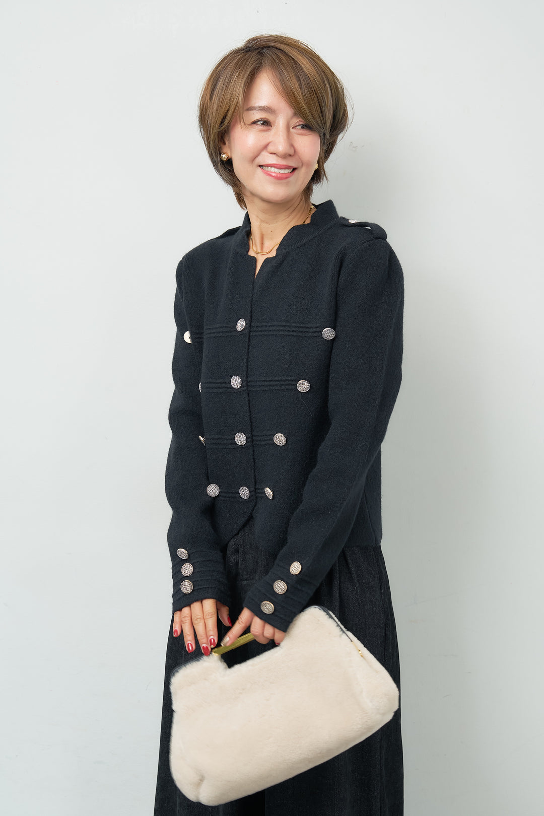 [SET]ナポレオンニットジャケット+デニムライク起毛ワイドパンツ(2set)