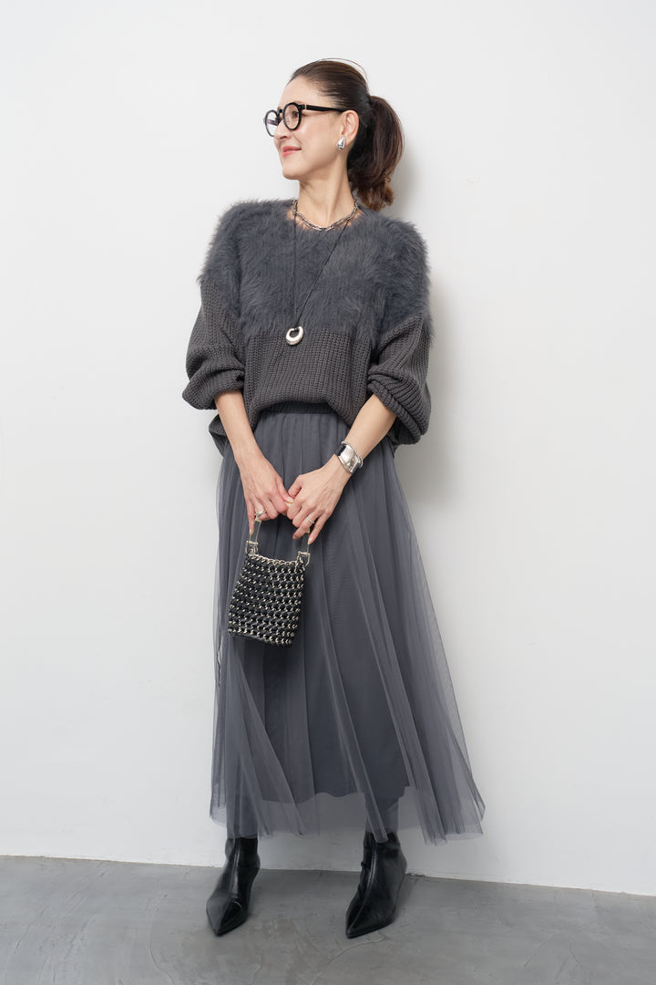 ボリュームスリーブ切替シャギーニット