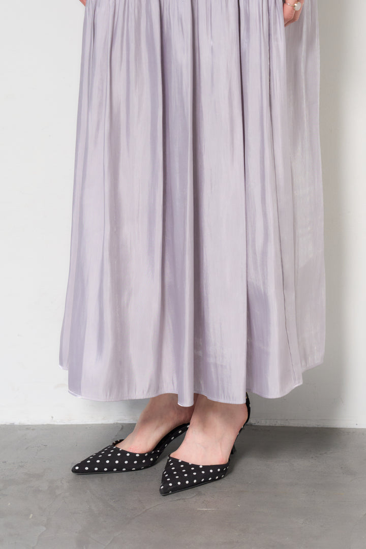 [SET]ホールガーメントフレンチスリーブニット+シャイニーギャザースカート(2set)